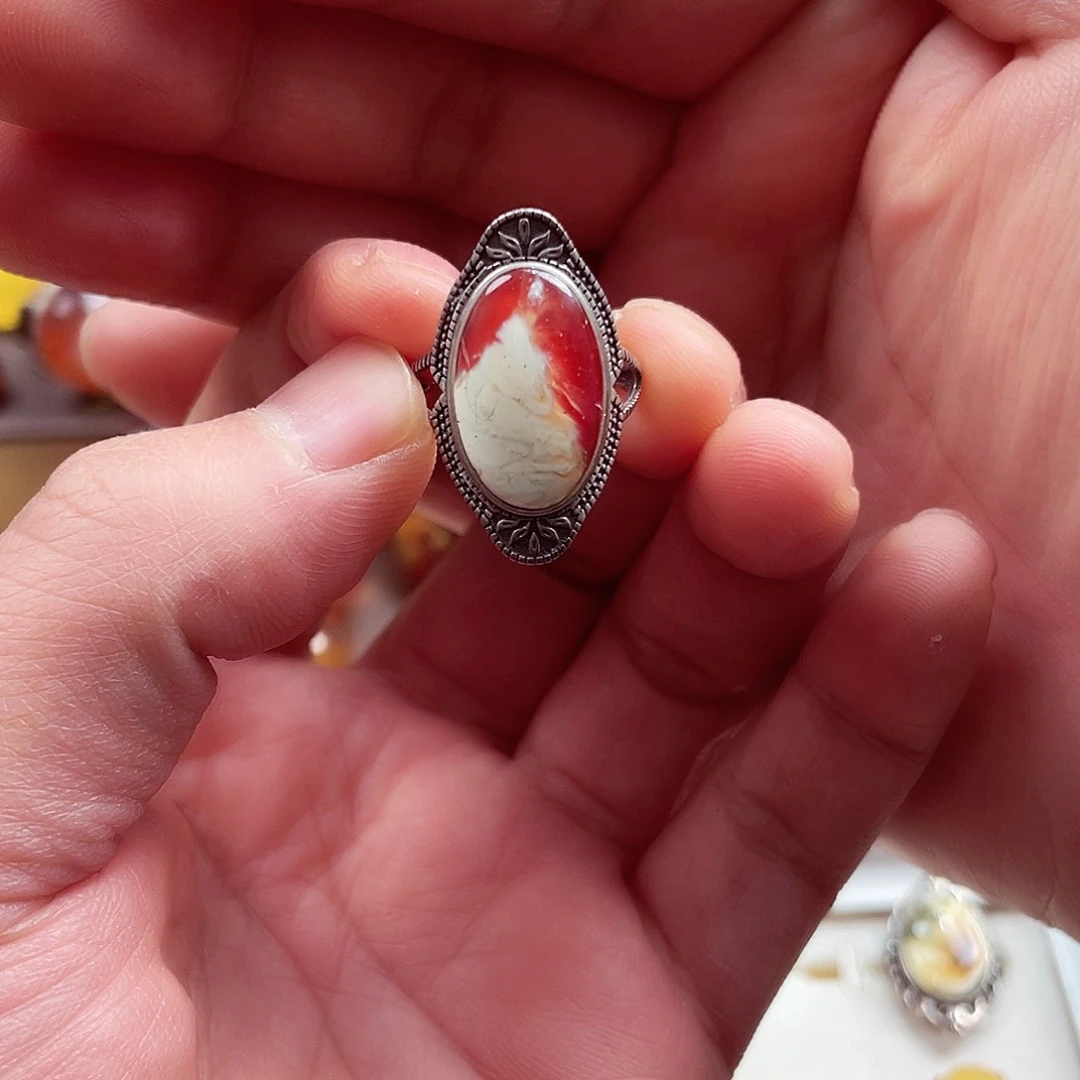 琥珀裸石银S925镶嵌幸**周戒指