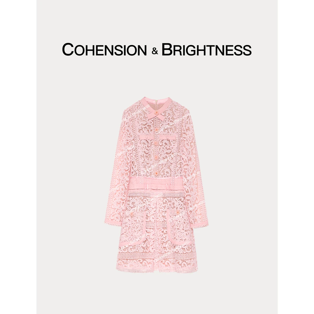 凝慧真的好【心动讯号】春夏优雅圆领镂空蕾丝蝴蝶结连衣裙LQ119