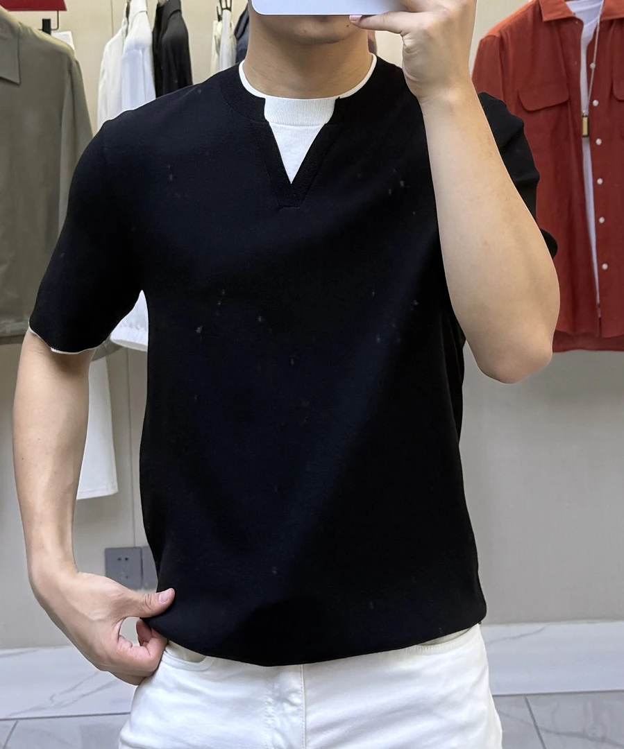 V领薄款短袖日常免烫处理通用T恤圆领夏季百搭