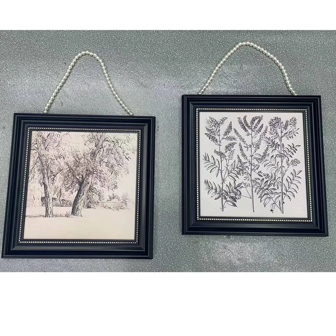 q两联餐厅玄关中古风轻奢黑白带挂链走廊卧室挂画4040