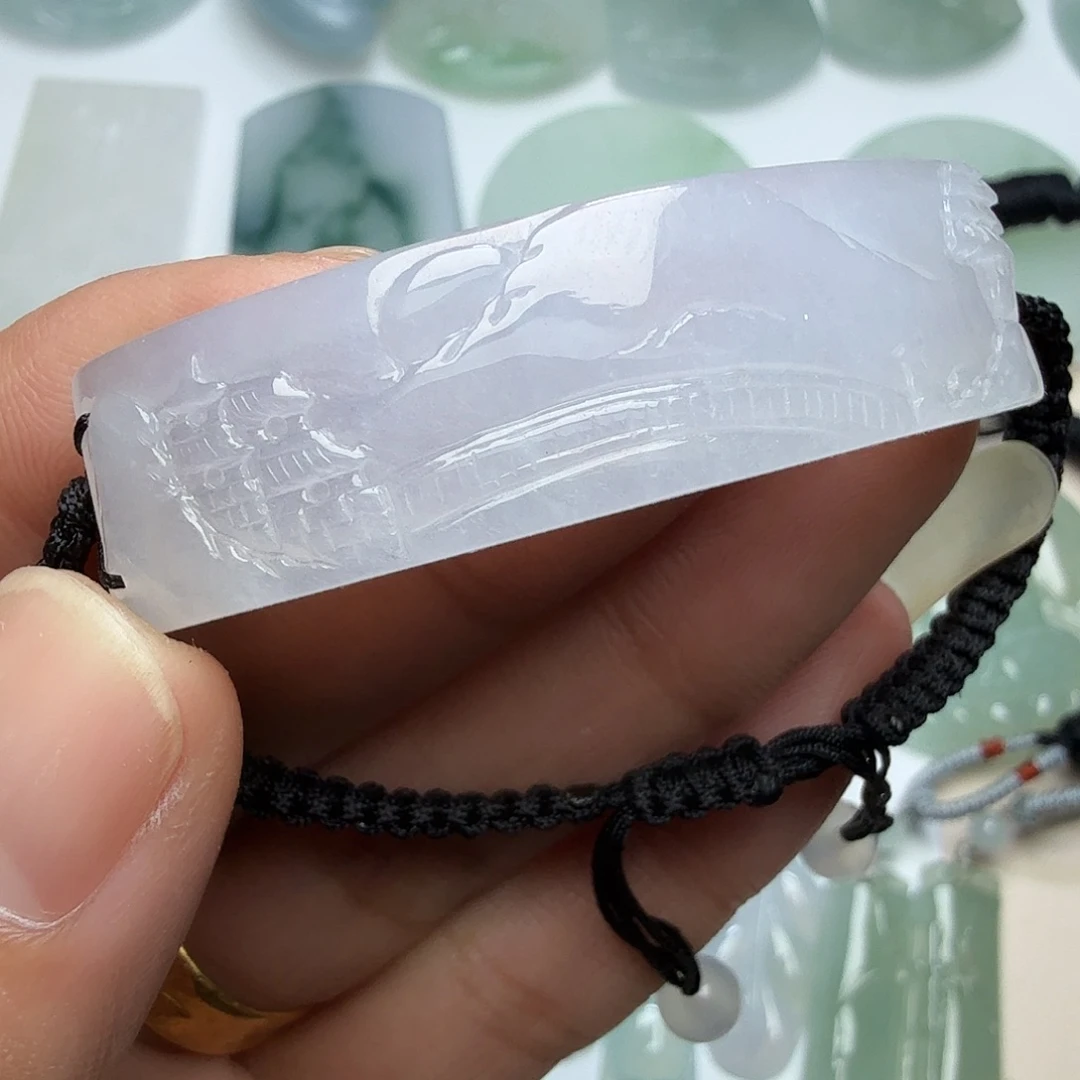 翡翠未镶嵌颈饰天然缅甸翡翠A货山水手牌