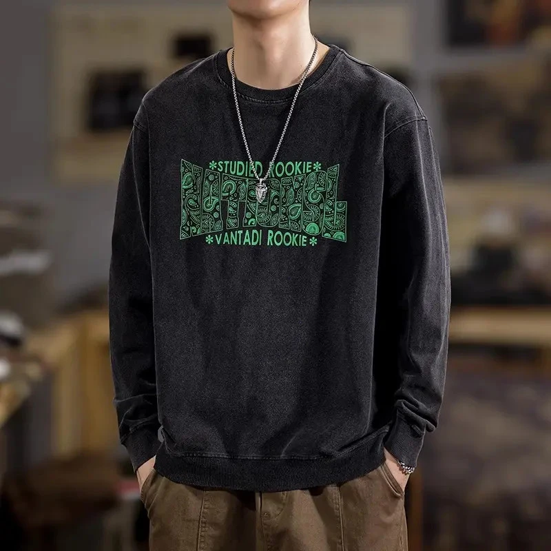 重磅380g圆领卫衣男士秋季宽松大码潮牌美式复古秋冬加绒长袖上衣