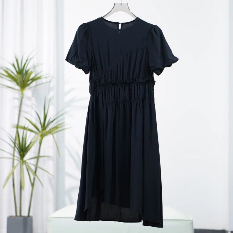 帕系列  S508  女装时尚撤柜不规则下摆连衣裙黑色8F3283003