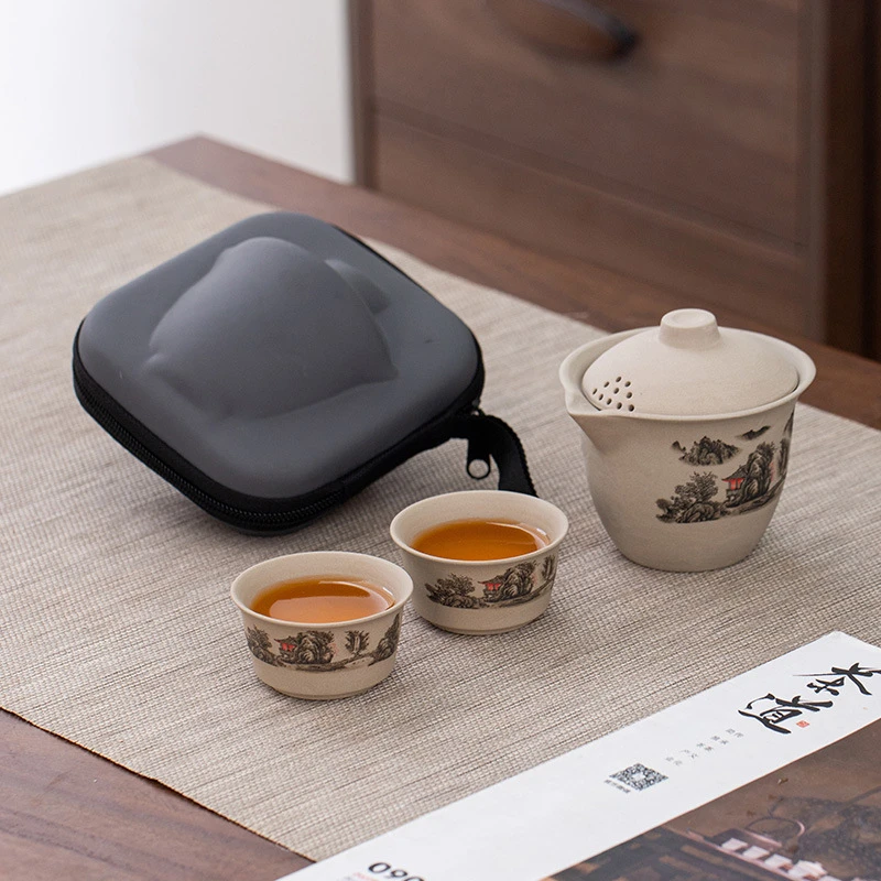 旅行茶具套装便携式收纳包一壶二杯快客杯陶瓷出差露营泡茶手抓壶