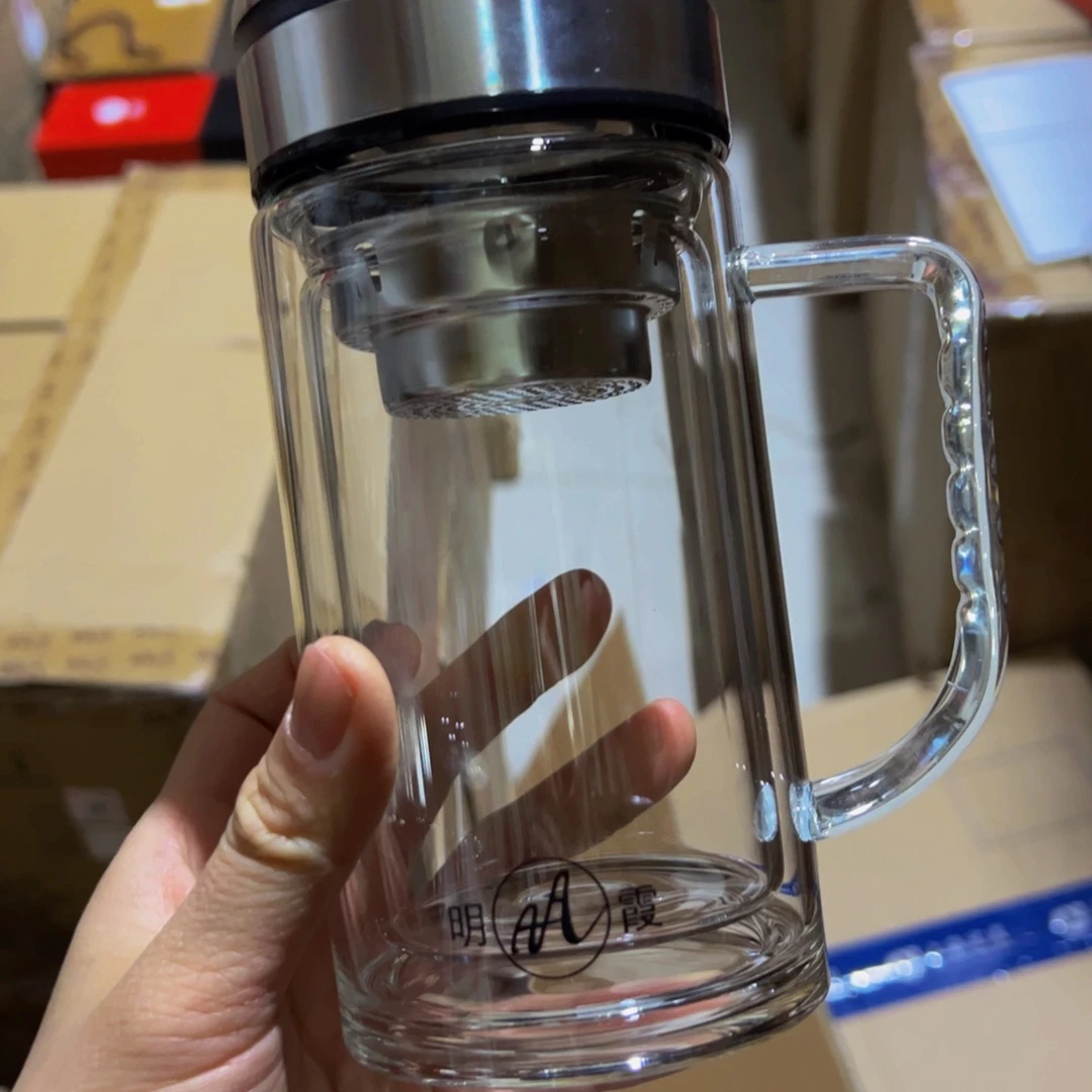 明霞双层玻璃杯400ml端杯400ml微瑕