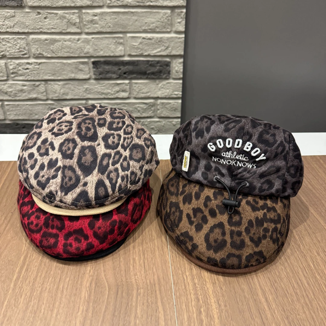 MIDIXIN/米迪昕儿童帽子春秋款洋气豹纹前进帽男女宝宝短檐贝雷帽