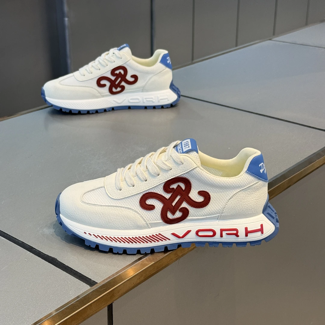 2025年时尚潮流拼色舒适增高厚底网面透气板鞋新款小白鞋运动男鞋