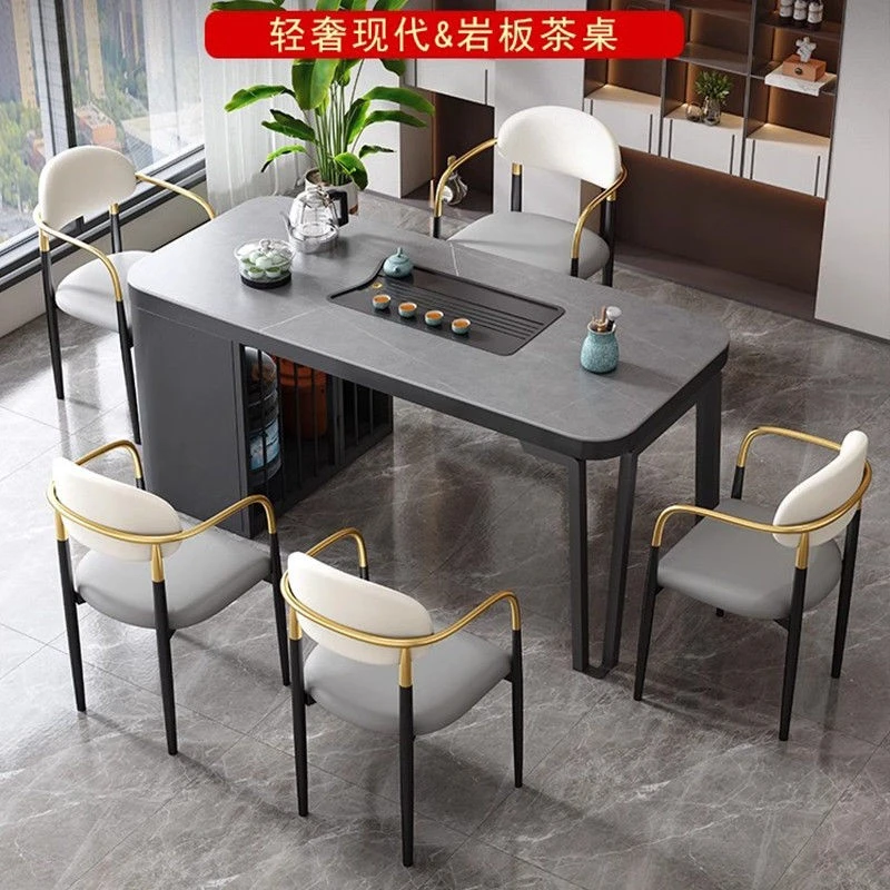 现代简约轻奢岩板茶桌椅组合办公室茶台轻奢高级感阳台喝茶桌