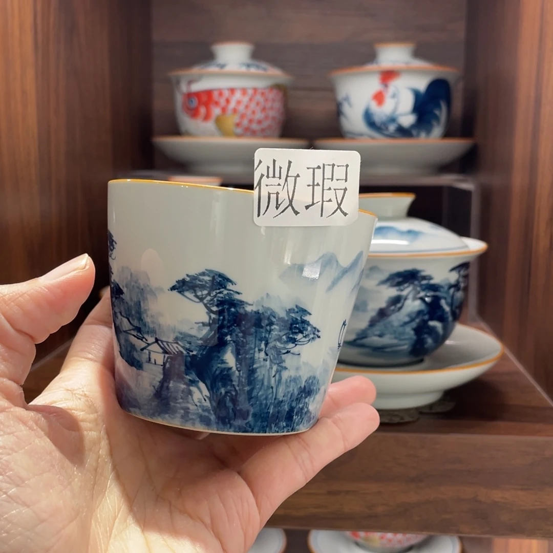 釉下手绘茶具微瑕