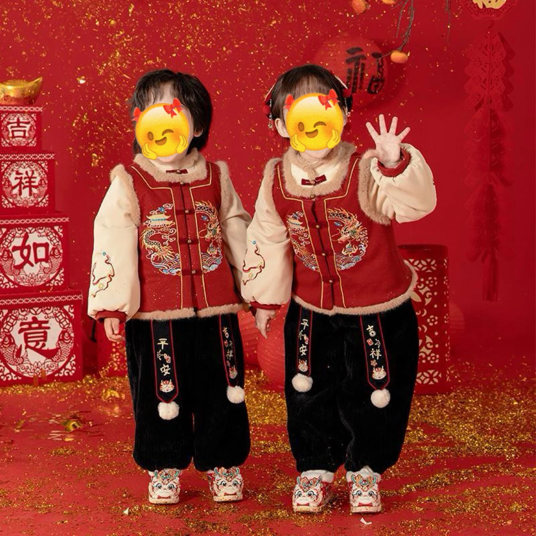 豆妈家童装直播间同款拜年服