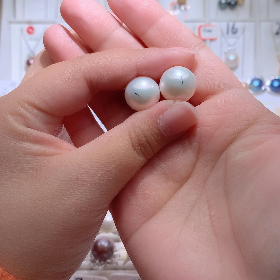 银S925镶嵌耳饰淡水珍珠CC14+