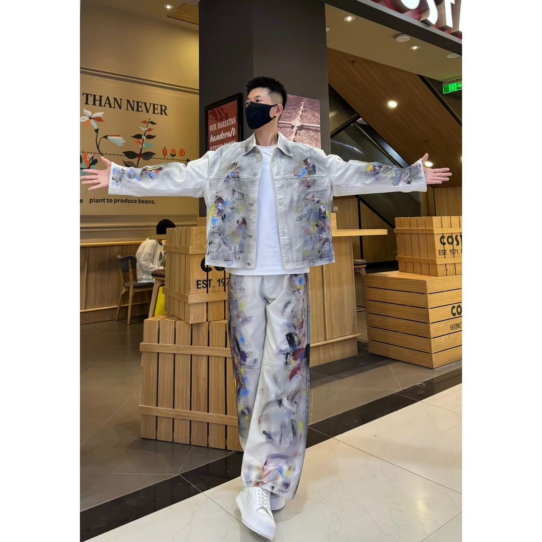 【YSFZ】设计师高级手工手绘涂层松紧腰牛仔裤（配套上衣在其他链接）