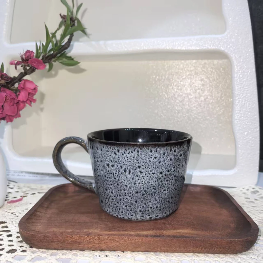 杯子【黑紫色窑变咖啡马克杯】518（微瑕）高温釉下彩