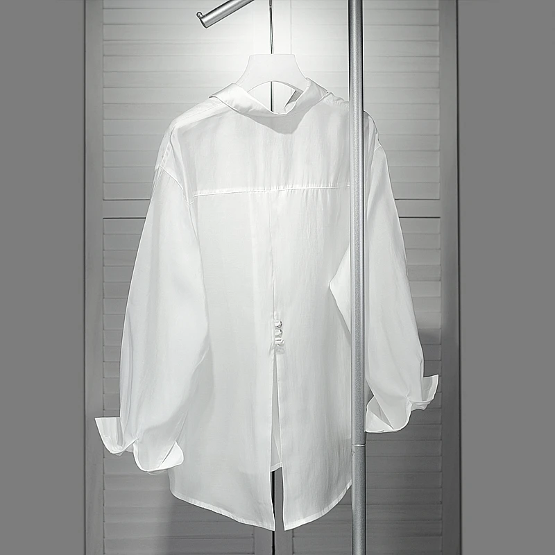 高级白色衬衫女小众设计后背开叉慵懒风薄款衬衣防晒开衫百搭上衣