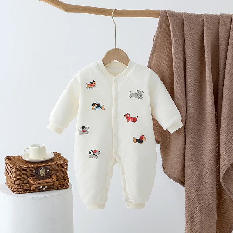 薄棉-婴儿连体衣春秋冬季宝宝夹棉长袖打底哈衣无骨纯棉爬服睡衣