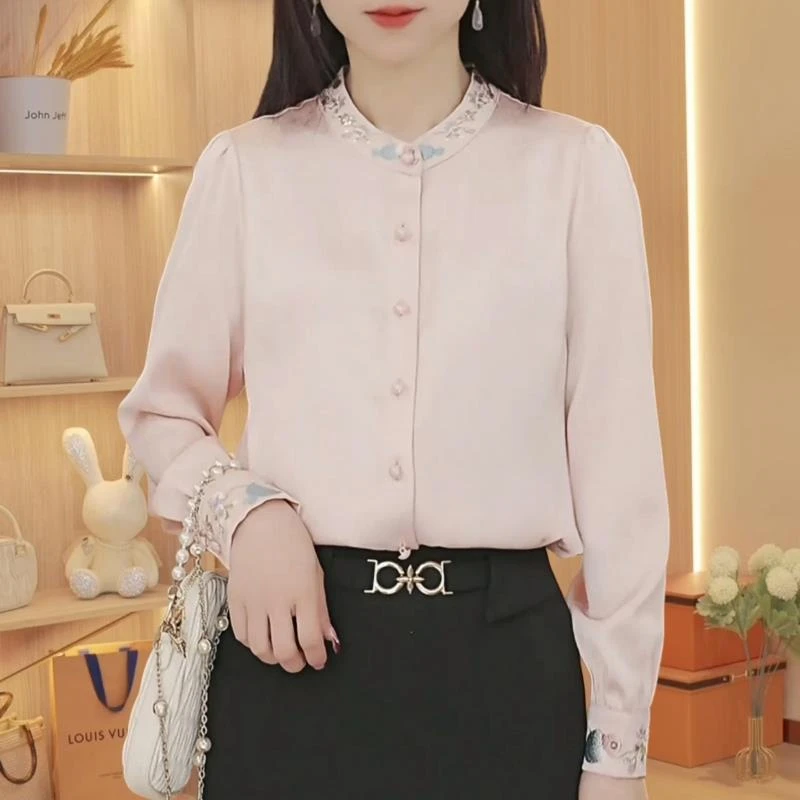 珠片绣花时尚短衬衫女2025秋季新款长袖显瘦洋派衬衣百搭小众上衣