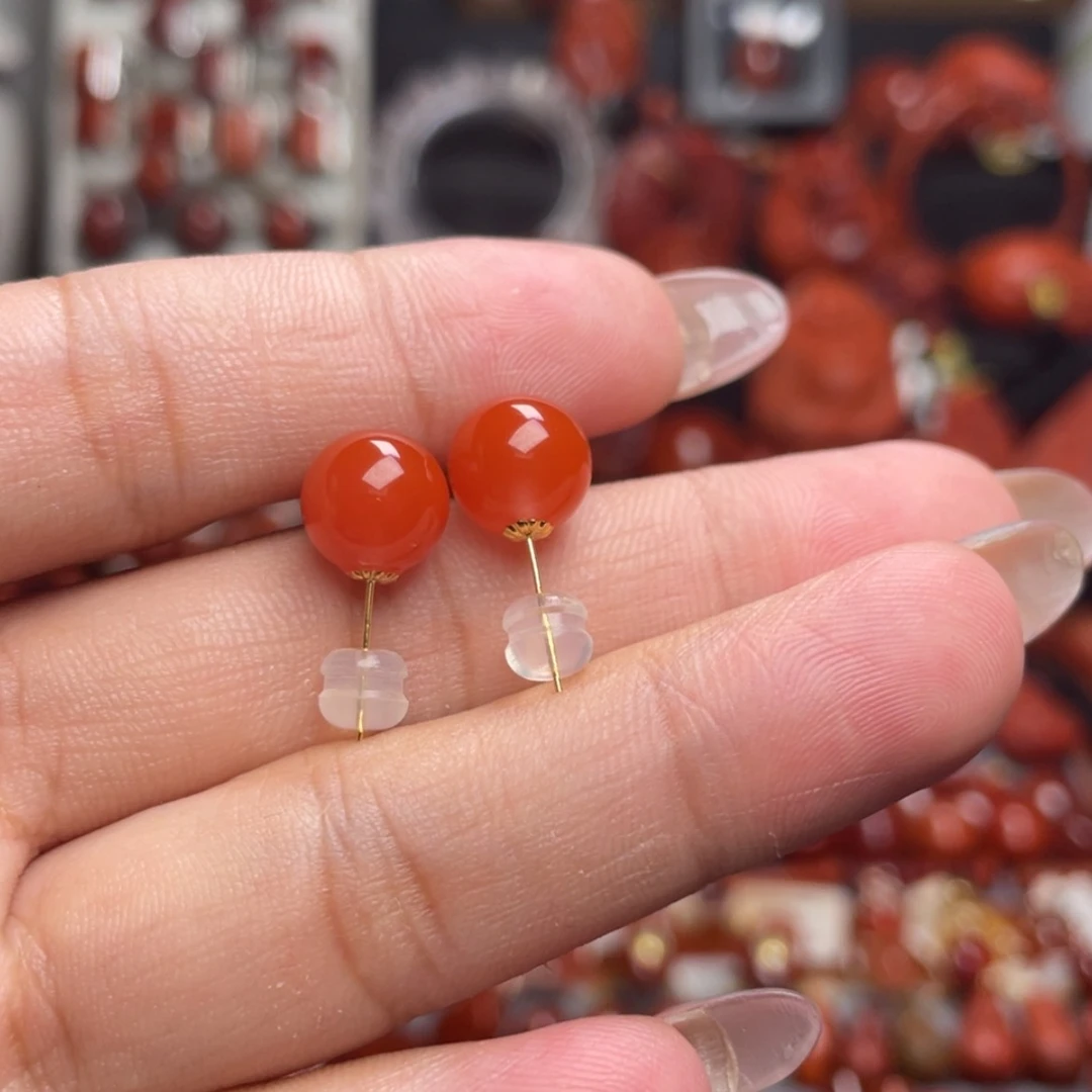 【闪购商品】银S925镶嵌保山耳钉南红玛瑙