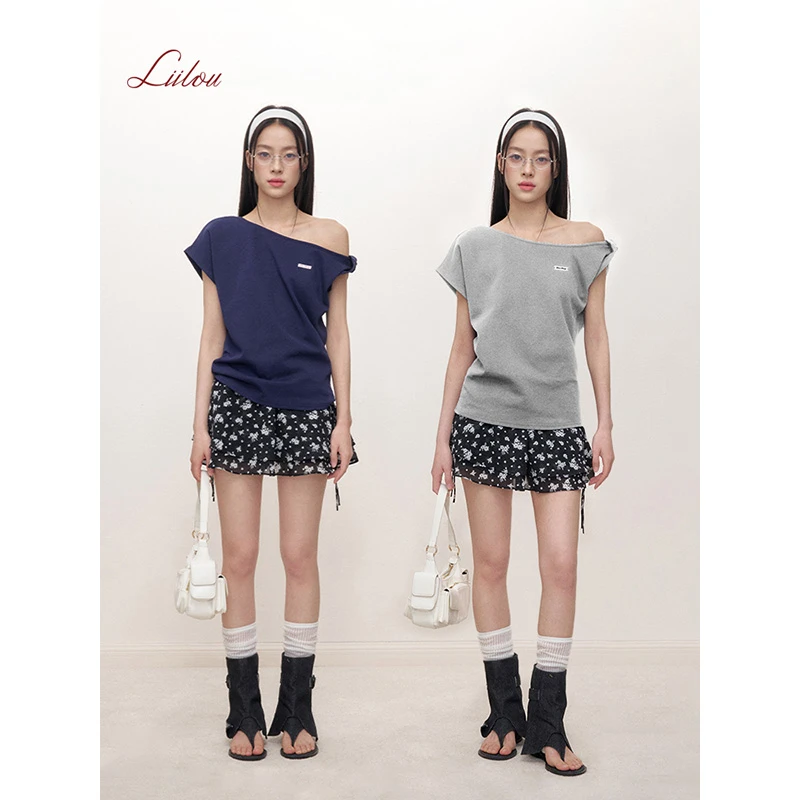 Liilou 25ss clean fit 扭结斜肩短袖T恤