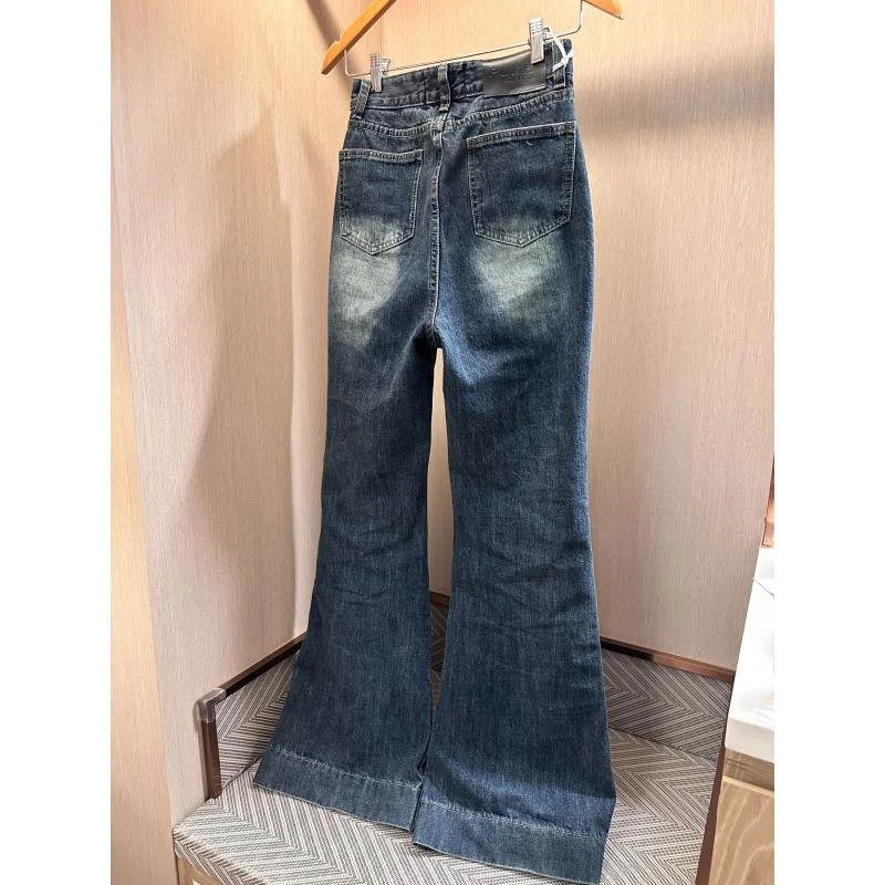 秋冬新款时尚复古高腰微喇显瘦女直筒喇叭牛仔裤