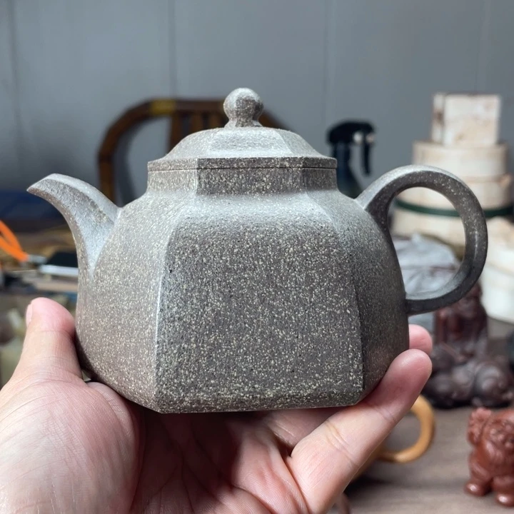茶壶紫砂六方宫灯，手磨料（段泥）
