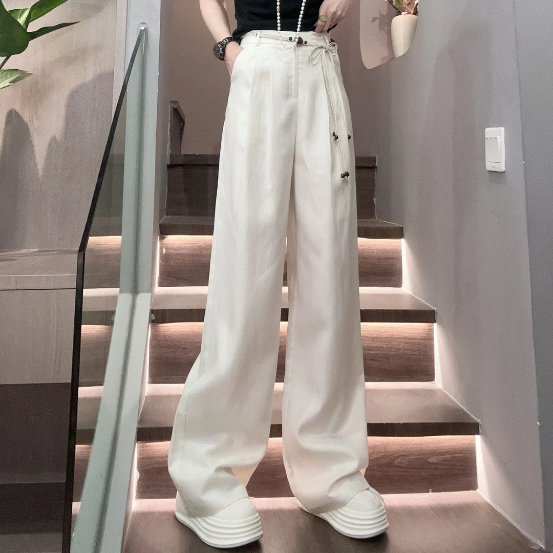 YUANJIE 春夏新款欧货女装宽松显瘦高腰设计感显瘦直筒休闲长裤