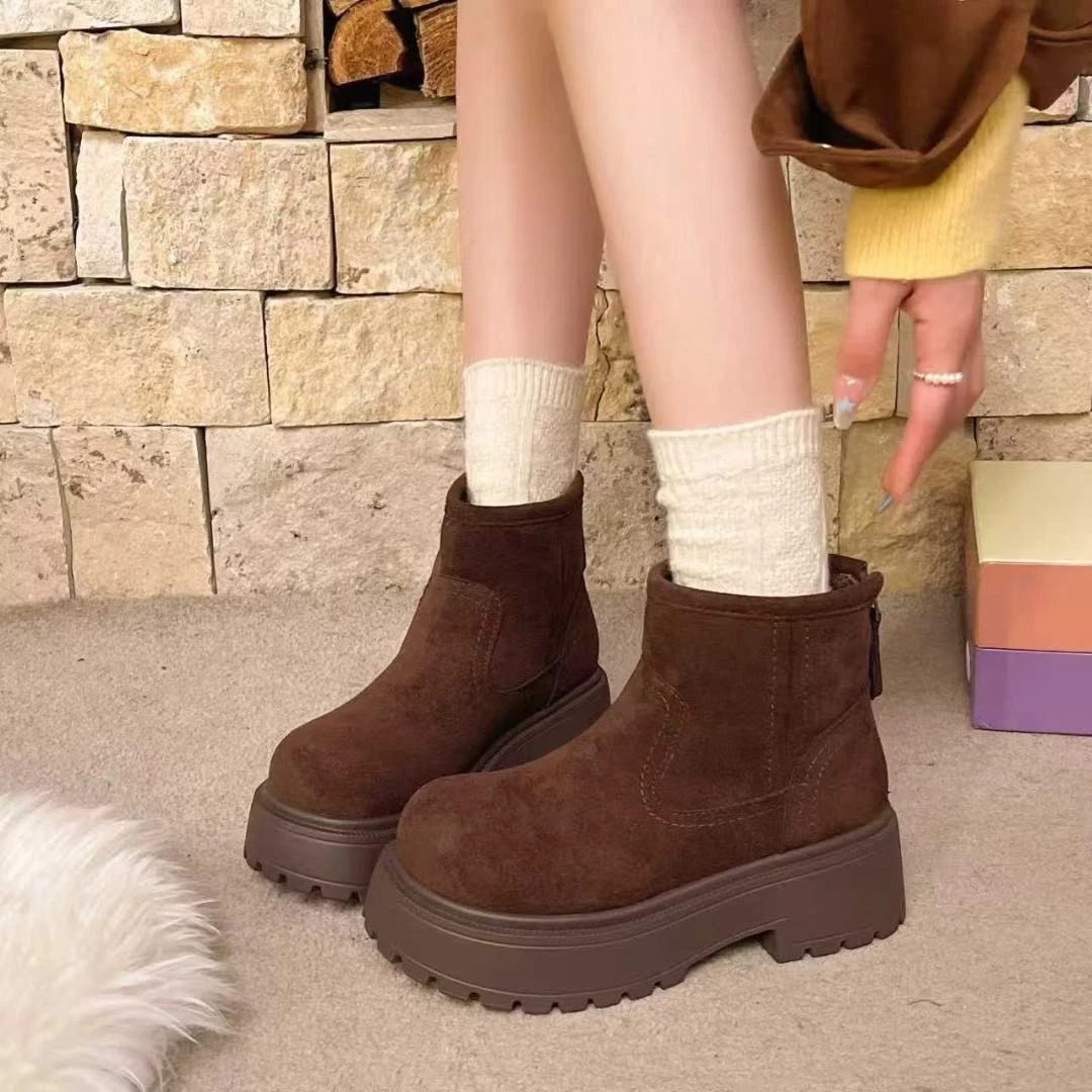 低筒磨砂绒面防滑休闲时尚百搭加绒加厚雪地靴短筒厚底冬季秋冬