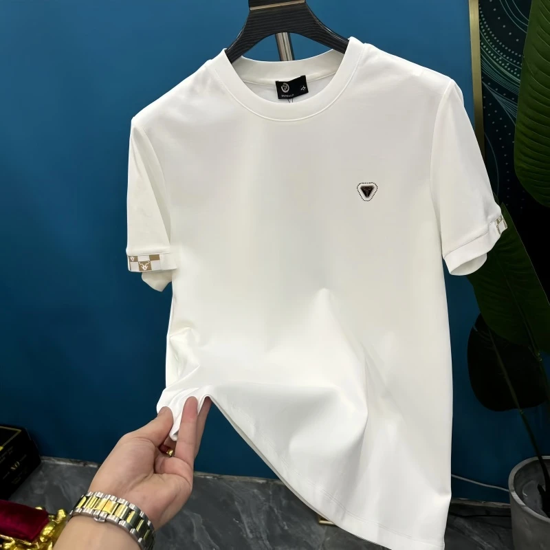 男士短袖日常免烫T恤修身休闲潮流钢标男装轻奢短袖-8819