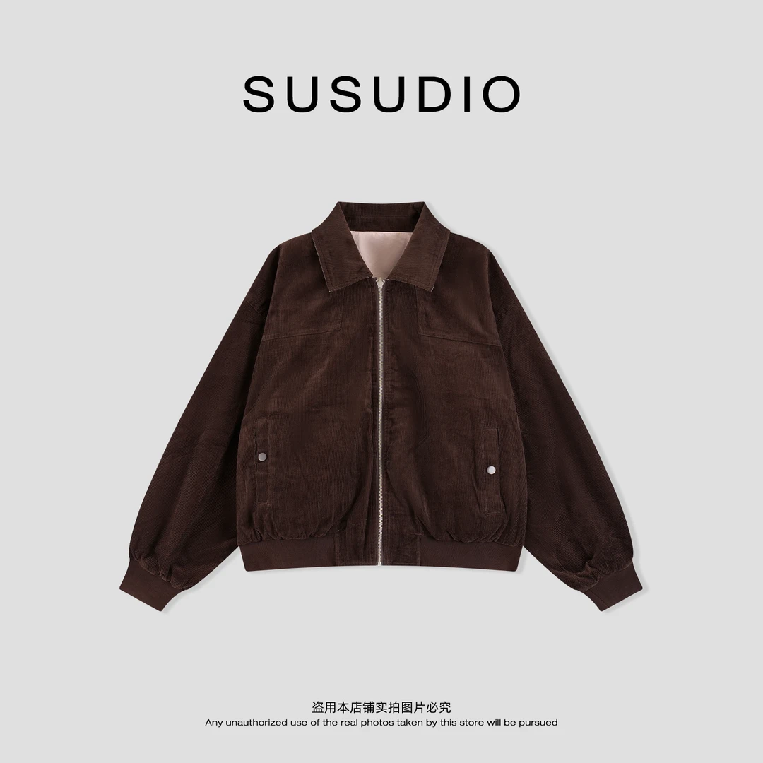 SUSUDIO 100棉 冬季老钱风复古双面穿飞行员夹克棉服外套 70329