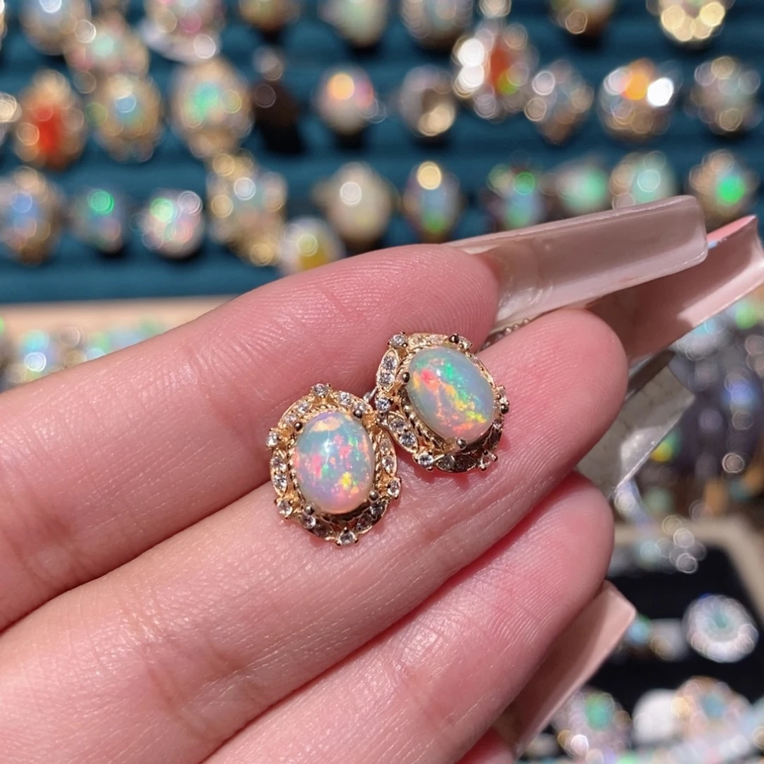 欧泊银S925镶嵌耳饰