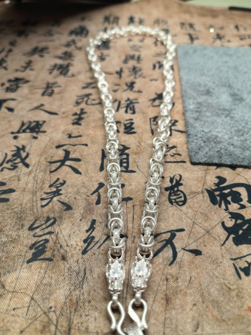 链子足银 足银吊坠项链 999 足银龙头链水波链蛇骨链纯银项链