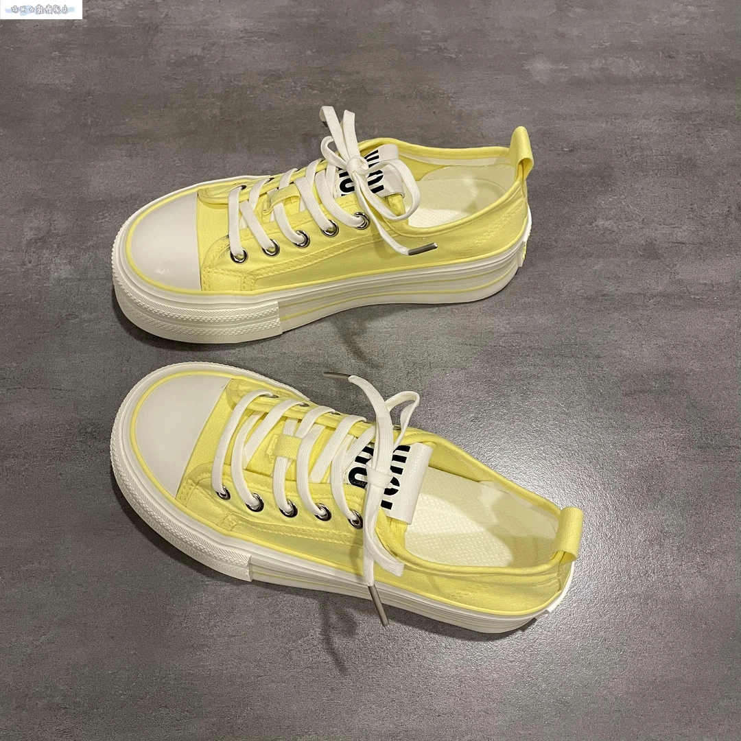 巧昕家帆布厚底4cm多巴胺系带休闲鞋女2025夏季时尚潮流百搭板鞋