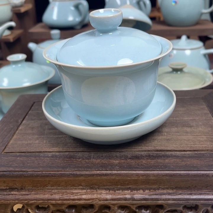 汝州原矿原釉微瑕盖碗