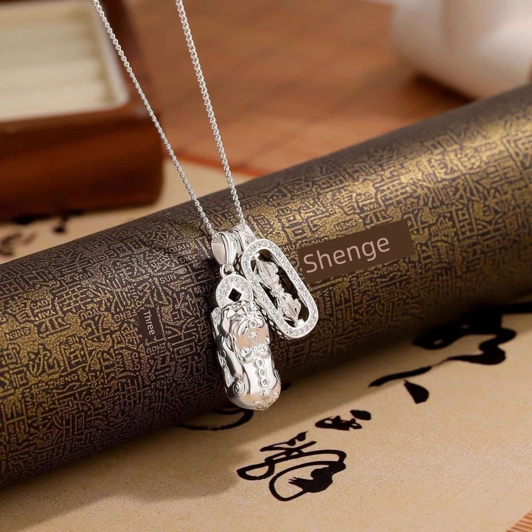 坠链均925银合成锆石 925银貔貅金刚杵吊坠项链降魔杵百搭气质款