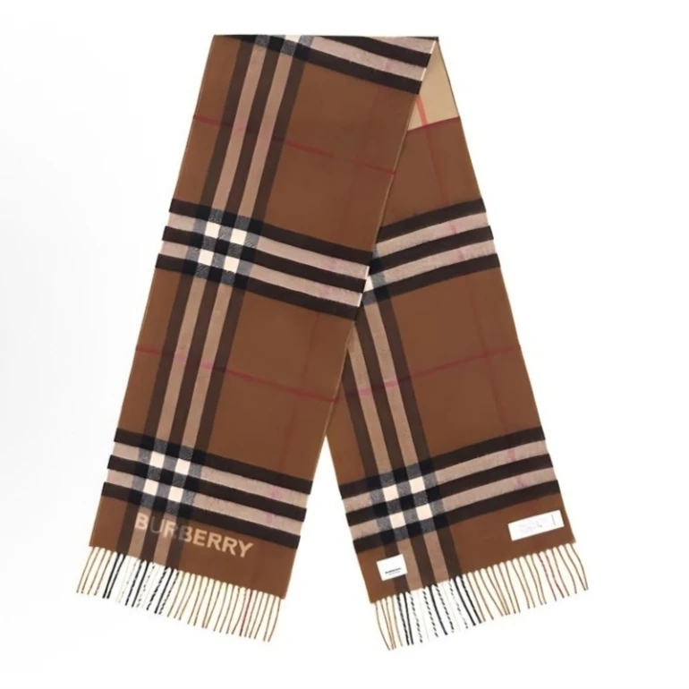 未使用 BURBERRY/博柏利 (桔夕)Burberry 棕色 格纹羊绒围巾