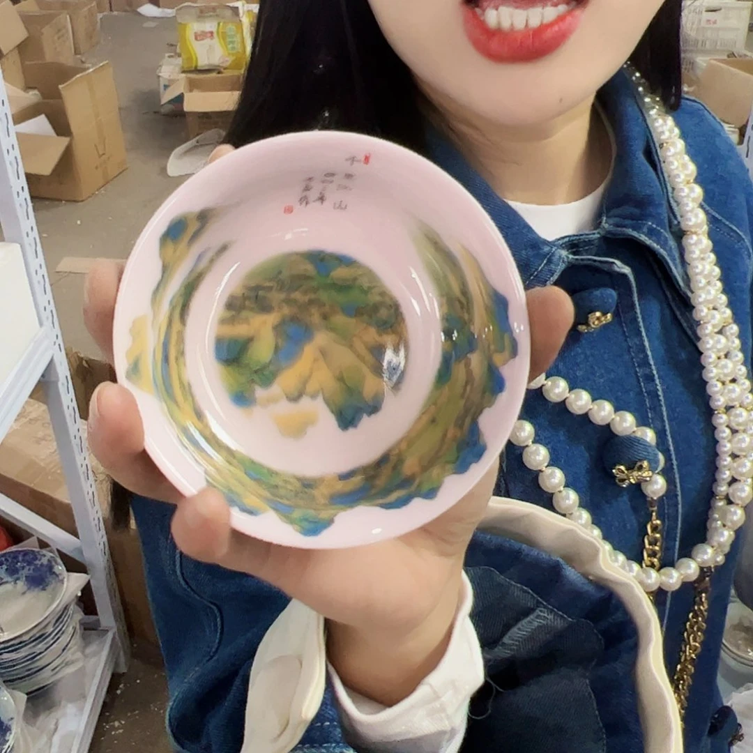 瓷片景德镇红xixi江山图普洱杯