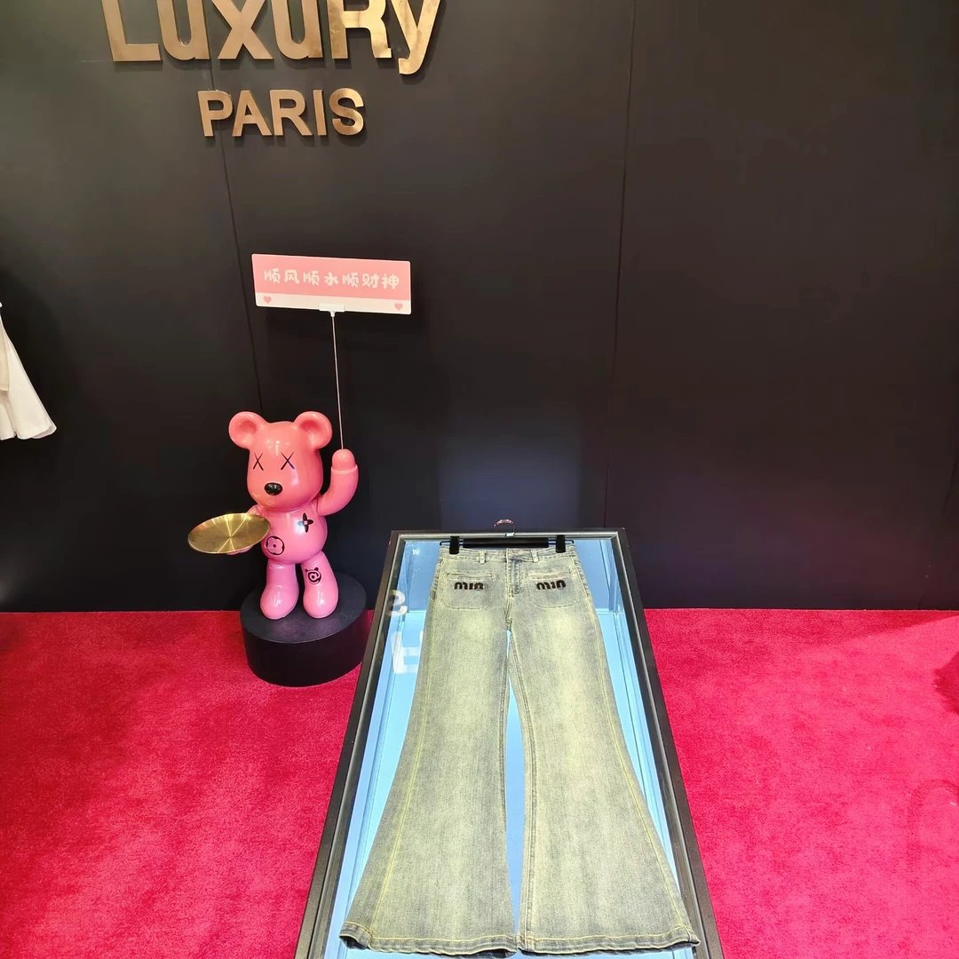 1081 高腰时尚女士黑色阔腿微喇修身休闲裤设计师牛仔裤