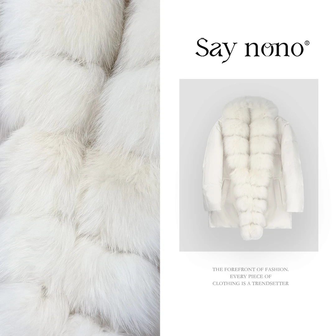 懒猫nono│Saynono 时尚气质狐狸毛领白鹅绒收腰外套 GGL0010AY