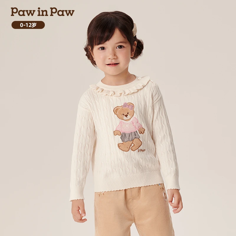 PawinPaw卡通小熊童装秋冬女童女宝圆领毛衣软糯上衣