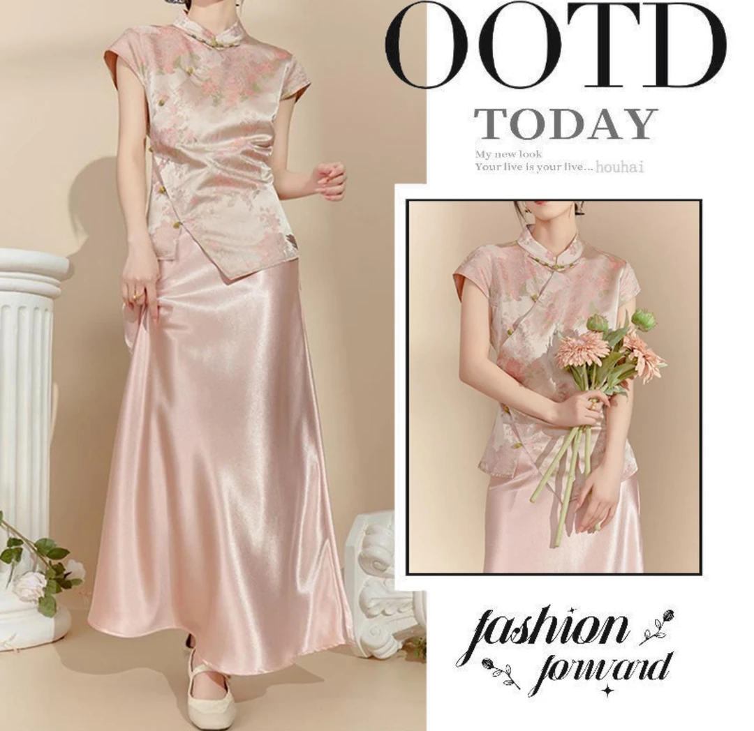 新中式穿搭一整套女2025夏季新款改良盘扣上衣配国风半身裙两件套