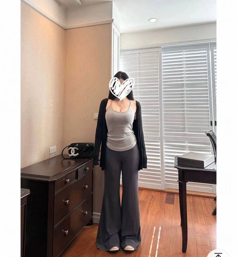 大码女装外披吊带微喇裤新款早秋穿搭一整套显瘦气质