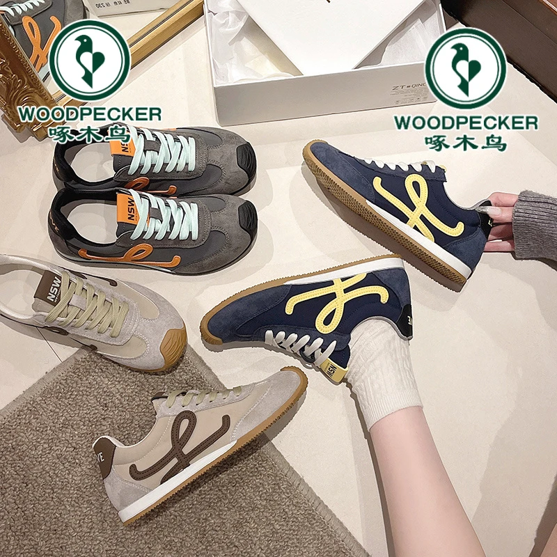 啄木鸟正品【真皮歪头德训】琥珀流光风夏秋运动休闲鞋软底德训鞋