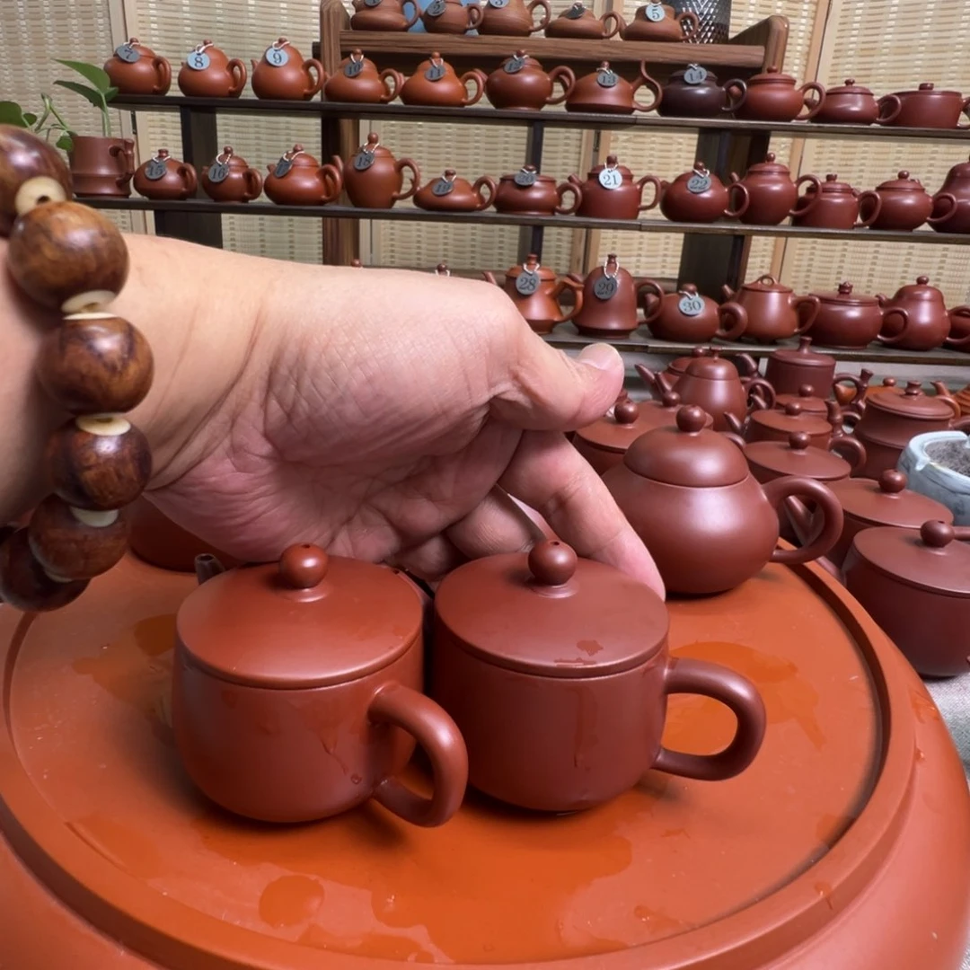 茶壶紫砂弓潮州手拉朱泥壶2把，微瑕不退换
