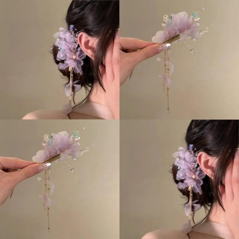 紫藤之恋~绝美森系紫色花朵发夹女夏季超仙氛围感头花发饰发卡子