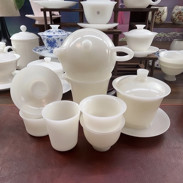 隐唐窑系列/璞玉素烧自生釉200西施壶+150盖碗13件套