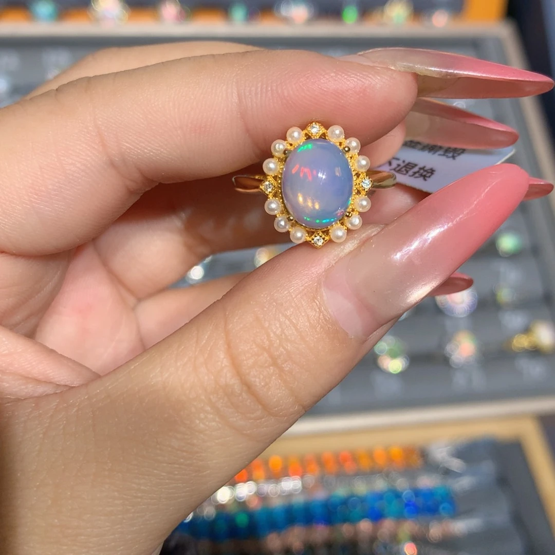 银S925镶嵌欧泊欧泊戒指l