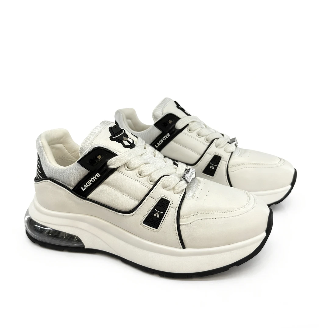 LAOFOYE老佛爷白黑色舒适户外休闲透气运动气垫底男鞋男士时尚