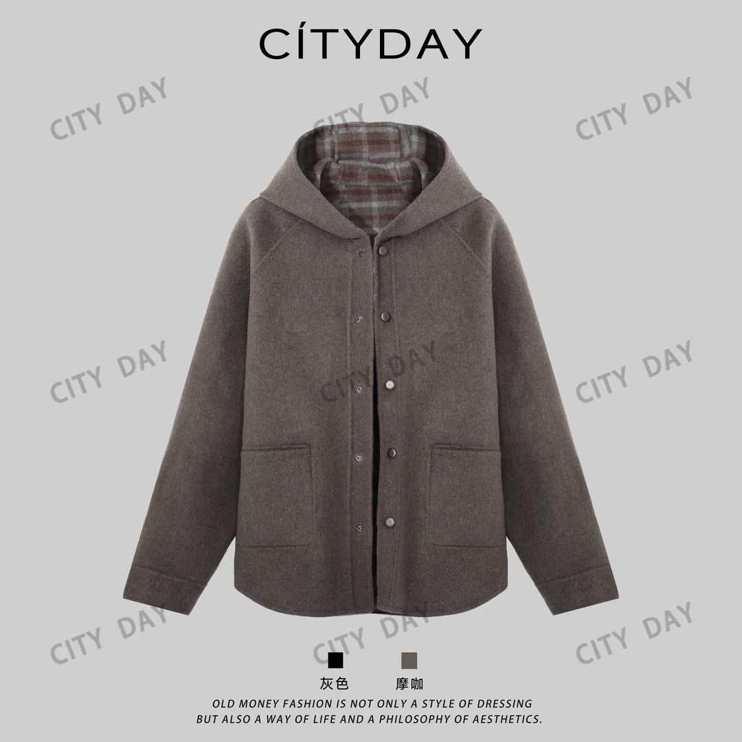 CityDay【楠哥】致艺.双面穿精纺羊毛双面呢连帽大衣外套男 017