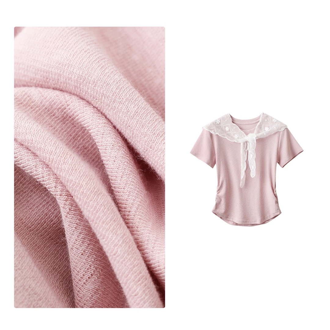 B门店42&9！披肩瘦瘦T恤」夏日小清新圆领收腰显瘦短袖上衣女C22390