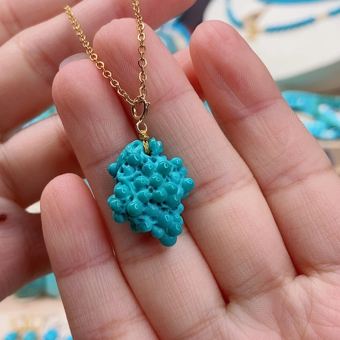 绿松石未镶嵌高瓷玉化绿葡萄吊坠