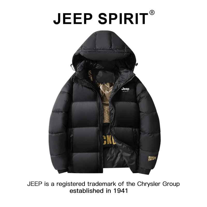 JEEPSPIRIT吉普连帽黑金棉服男款外套冬季保暖棉袄潮牌面包服棉衣